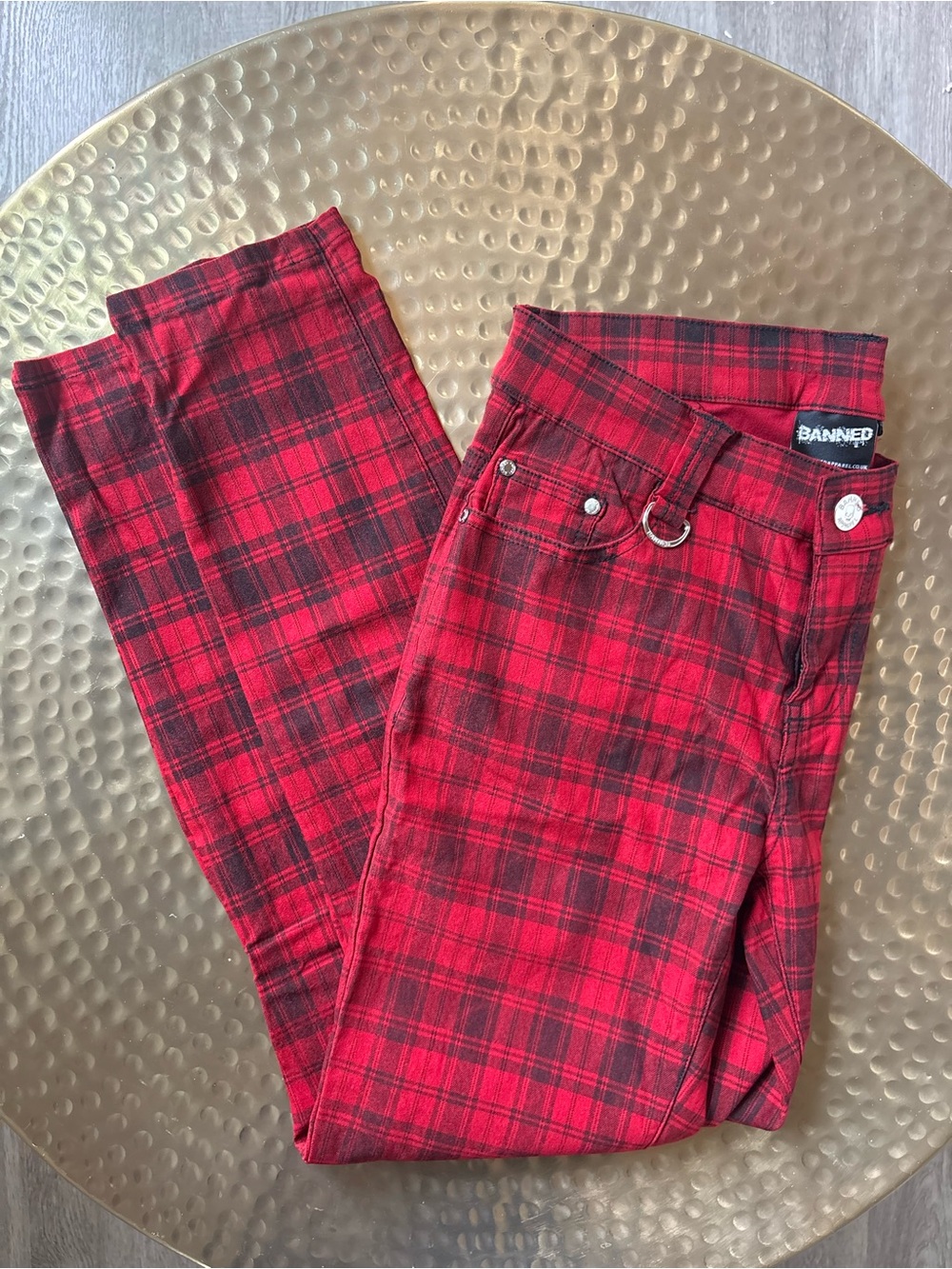 Banned Apparel Red Plaid Pants Straight Grunge Y2K